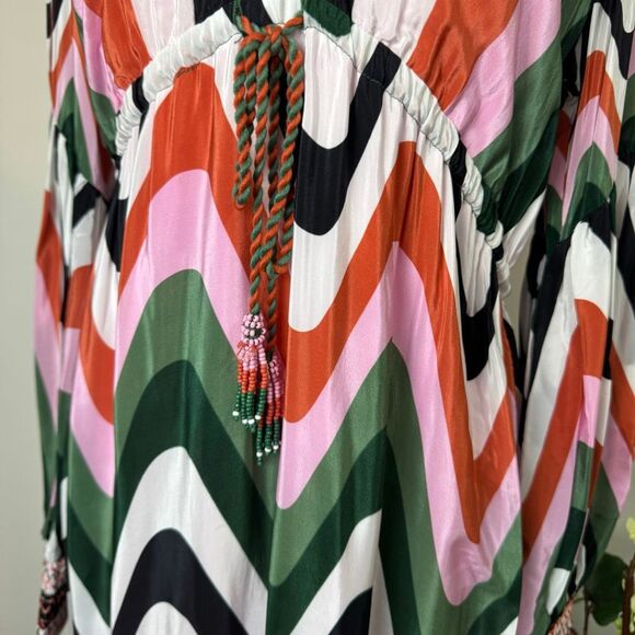 FARM Rio Wave Gradient Maxi Dress Long Sleeve Drawstring Waist Multicolor Size M - Picture 7 of 15